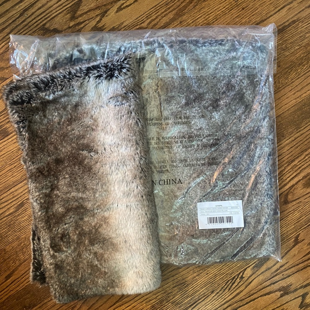 Arhaus Grey Wold Faux Fur Pillow Cover